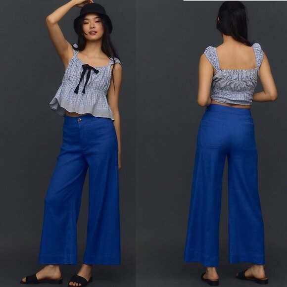Anthropologie Pants - Anthropologie The Ettie High-Rise Crop Wide-Leg Pants by Maeve Linen Edition 28